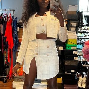 Beautiful White tweed 3 piece skirt set